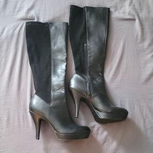 Beautiful stretchy black, stilletto knee high boots